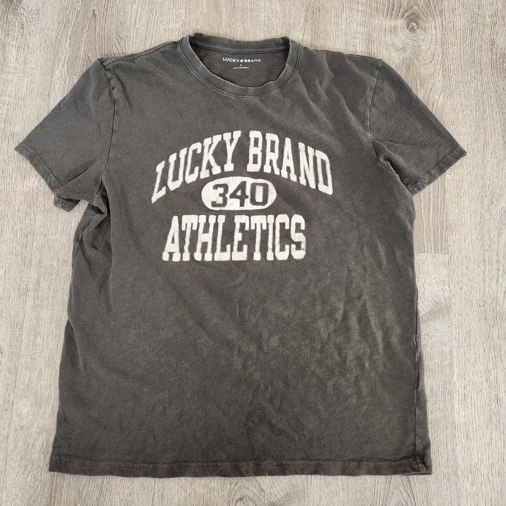 Lucky Brand 340 Athletics Short Sleeve Shirt Mens Size Large Gray Graphic Tee